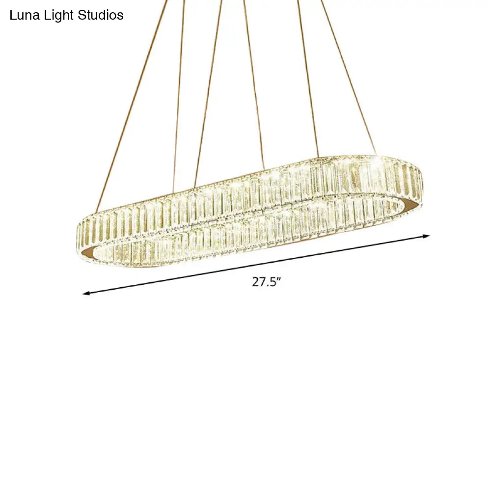 Lámpara colgante ovalada moderna cromada con luz LED - Ancho 27,5"/35,5"