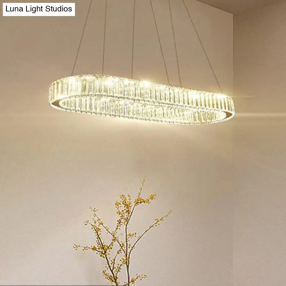 Lámpara colgante ovalada moderna cromada con luz LED - Ancho 27,5"/35,5"