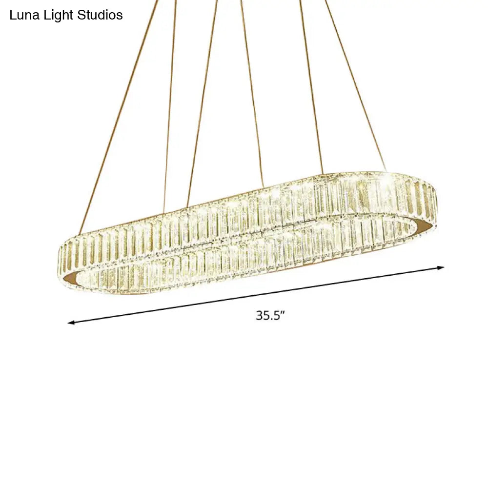 Lámpara colgante ovalada moderna cromada con luz LED - Ancho 27,5"/35,5"