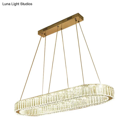 Lámpara colgante ovalada moderna cromada con luz LED - Ancho 27,5"/35,5"