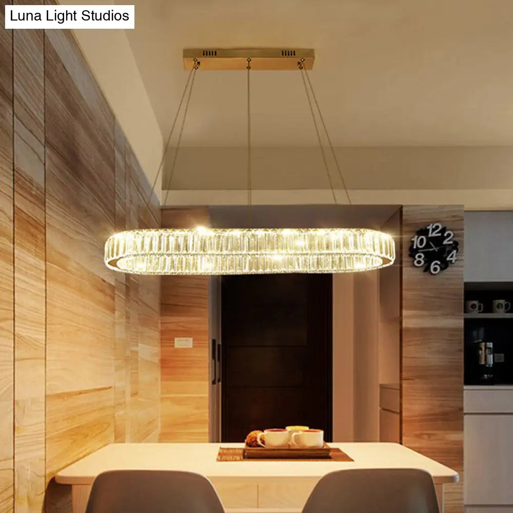 Lámpara colgante ovalada moderna cromada con luz LED - Ancho 27,5"/35,5"