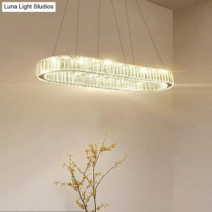 Lámpara colgante ovalada moderna cromada con luz LED - Ancho 27,5"/35,5"