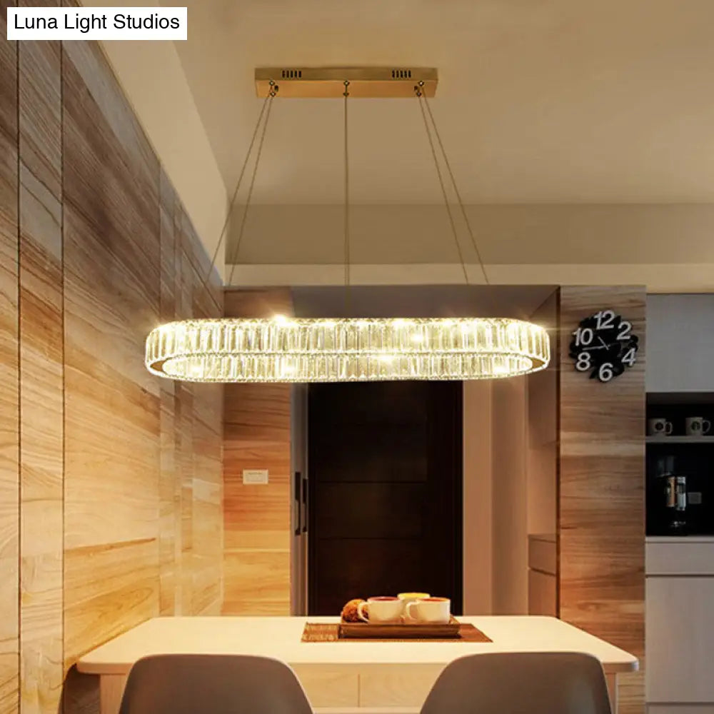 Lámpara colgante ovalada moderna cromada con luz LED - Ancho 27,5"/35,5"