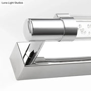 Modern chrome pipe acrylic vanity lighting bathroom wall lamp with sleek angular towel rack and clear bubble-patterned glass panel