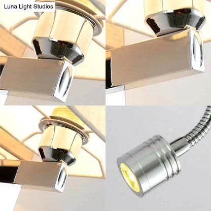 Modern chrome rectangle wall sconce with beige linen shade and adjustable chrome-finished e26 e27 led spotlight bulb included