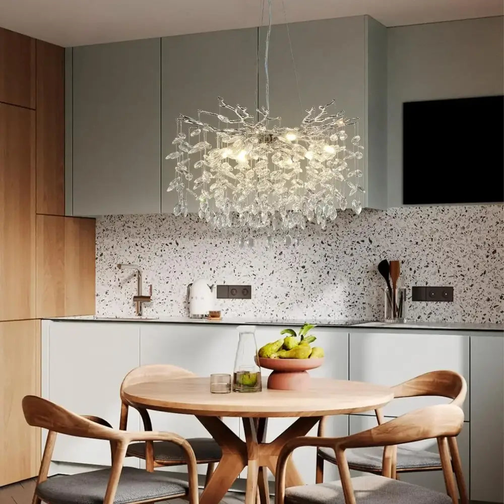 Modern chrome rectangular decorbites crystal branch chandelier with delicate branching design for dining room decor