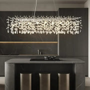 Modern chrome rectangular crystal branch chandelier with cascading crystal leaves and droplets for dining room decorbites crystal branch