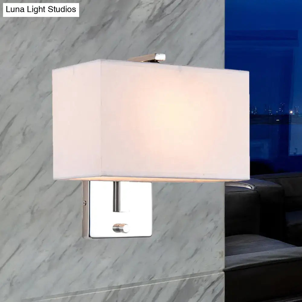 Modern chrome rectangular fabric wall sconce with white shade and e26 e27 base for living room lighting