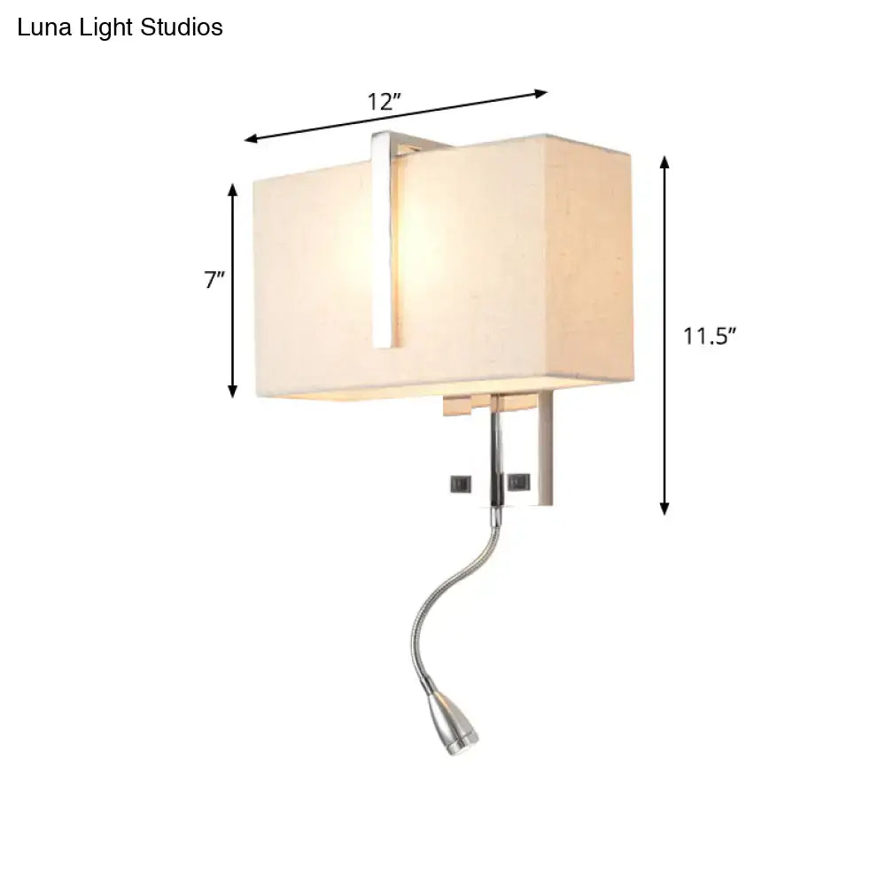 Modern chrome rectangular fabric wall sconce with beige shade and adjustable e26 e27 gooseneck reading light for living room