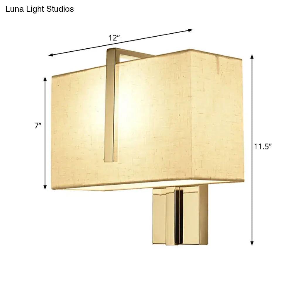 Gold-finished modern rectangular wall sconce with beige fabric shade e26 e27 suitable for living room lighting