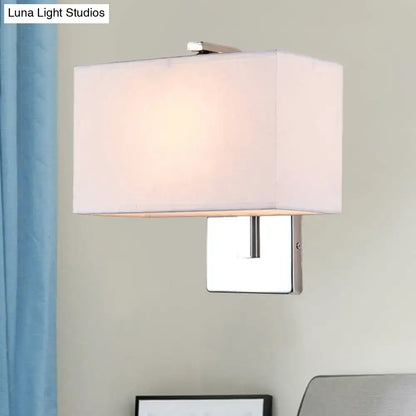 Modern chrome rectangular fabric wall sconce with off-white shade and e26 e27 base for living room lighting