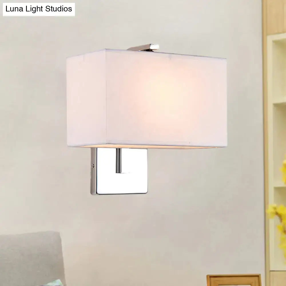 Modern chrome rectangular fabric wall sconce with soft white shade and e26 e27 base for living room lighting