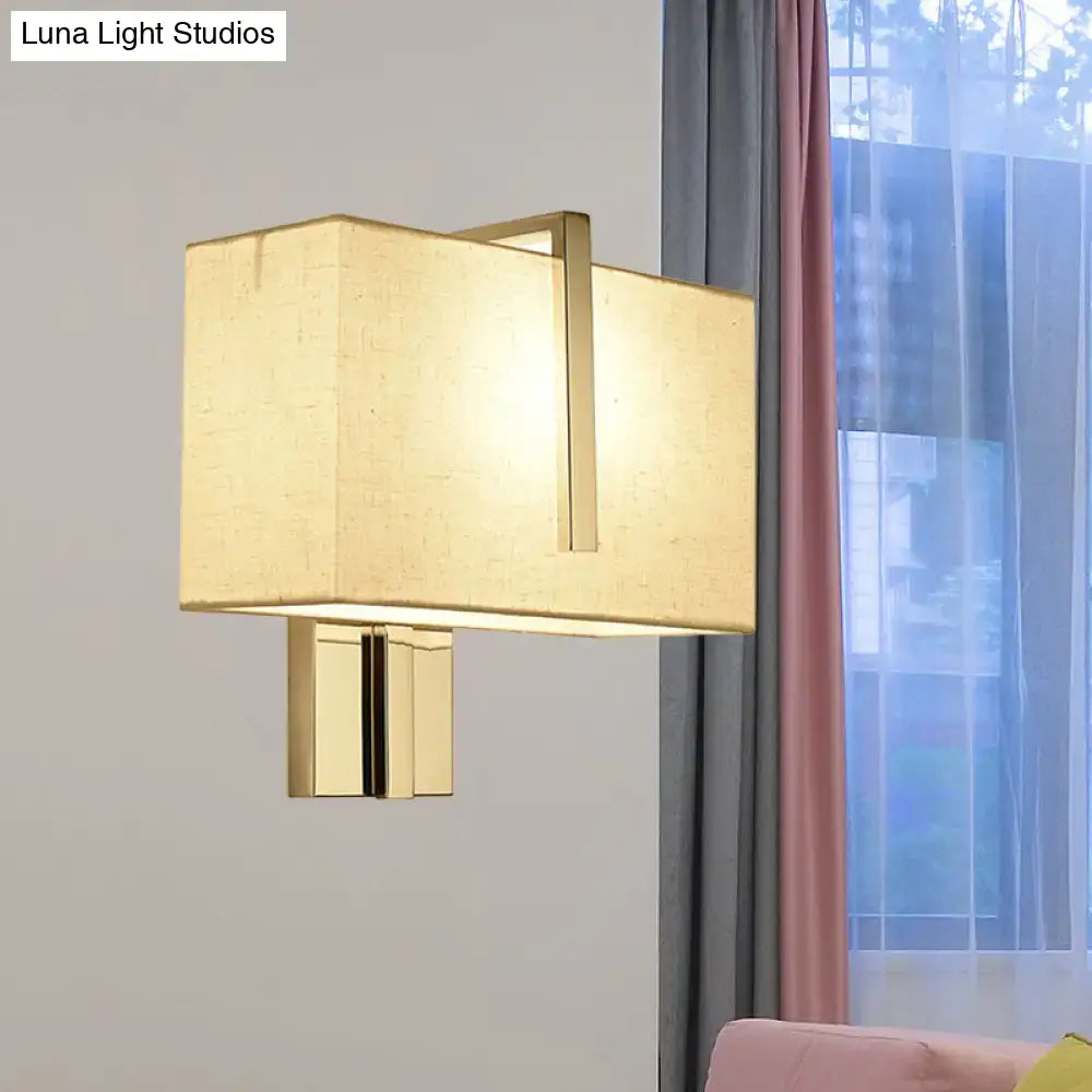 Modern gold-finished wall sconce with rectangular textured beige fabric shade and chrome frame e26 e27 for living room lighting
