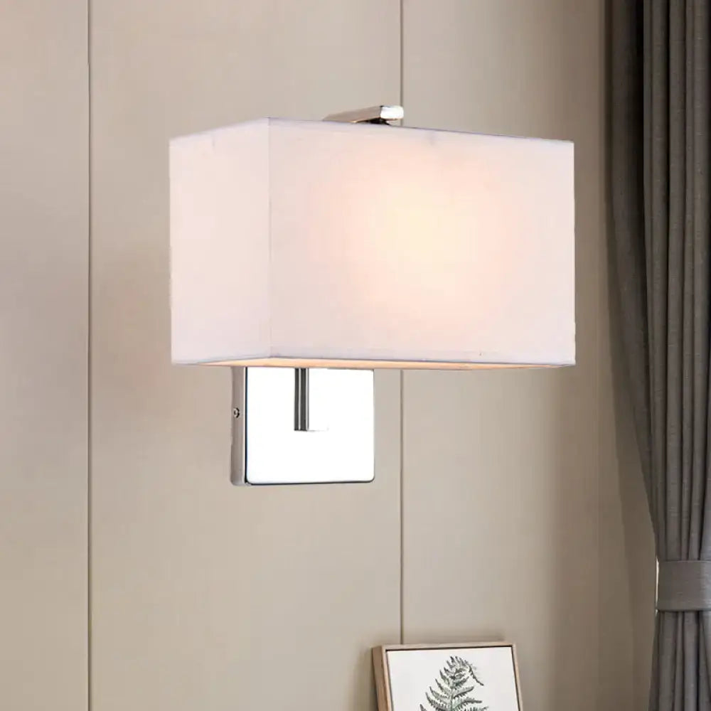 Modern chrome rectangular fabric wall sconce with white shade and e26 e27 base for living room lighting