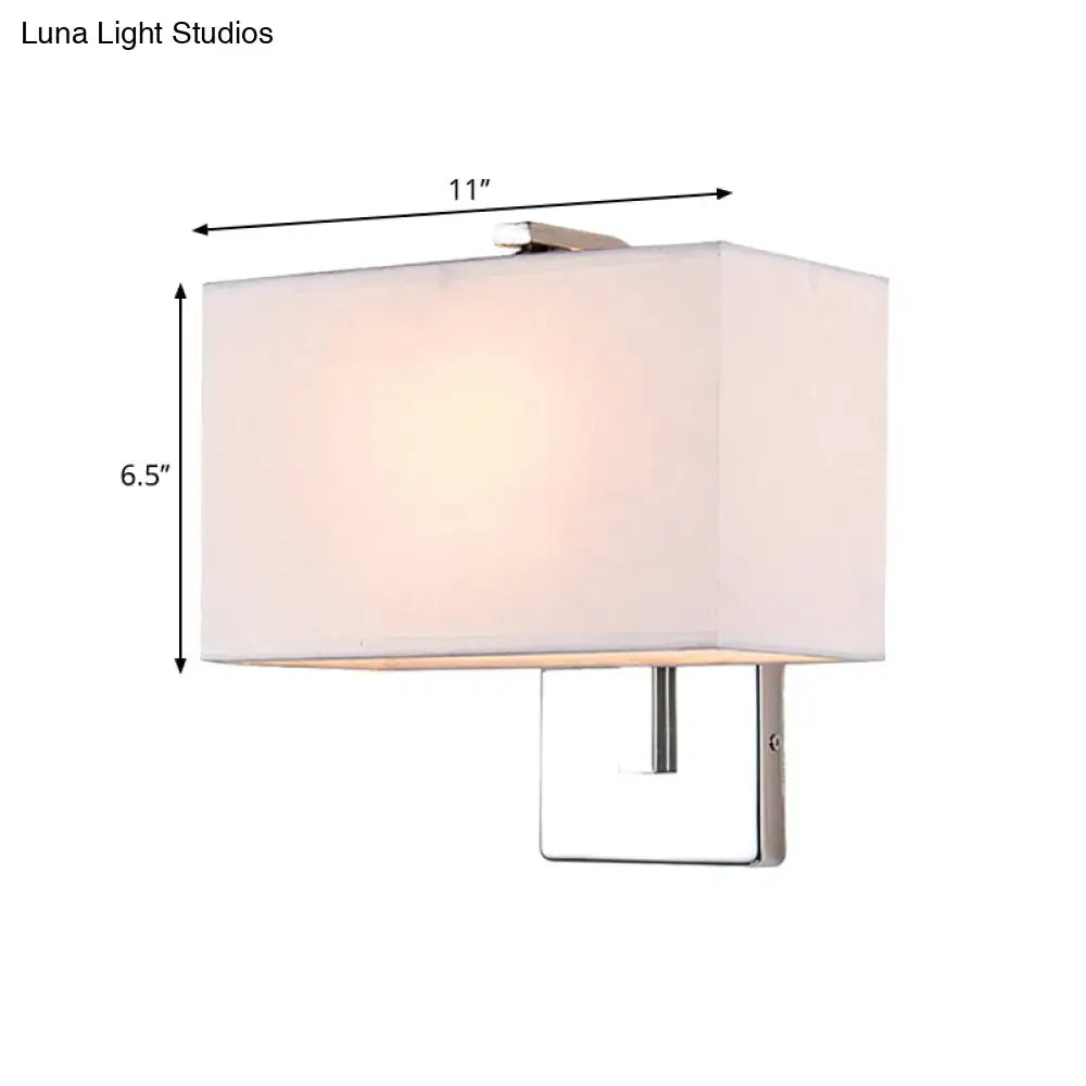 Modern chrome rectangular fabric wall sconce with soft white shade e26 e27 for living room lighting