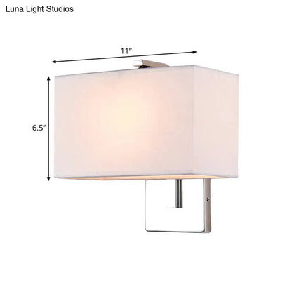 Modern chrome rectangular fabric wall sconce with soft white shade e26 e27 for living room lighting