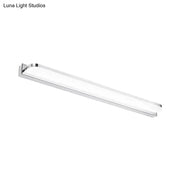 Modern chrome rectangular led wall light fixture with warm white light and sleek minimalist design for bathroom use