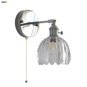 Modern chrome ribbed clear glass wall lamp with brass pull chain for bedroom decorbites clear glass lighting