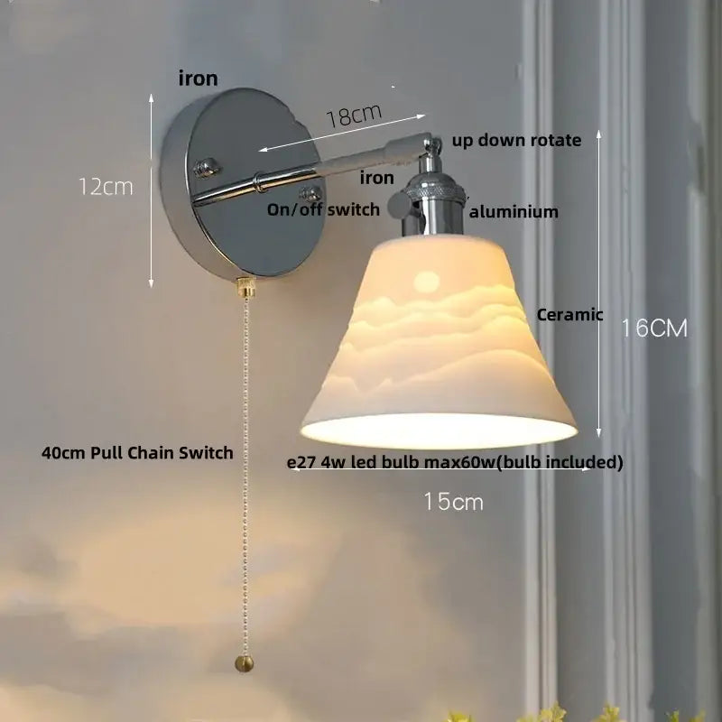 Modern chrome ribbed clear glass wall lamp with adjustable ceramic shade featuring cloud and sun motifs decorbites clear glass