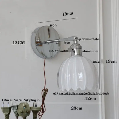 Modern chrome ribbed clear glass wall lamp with polished chrome iron base and fluted shade by decorbites clear glass