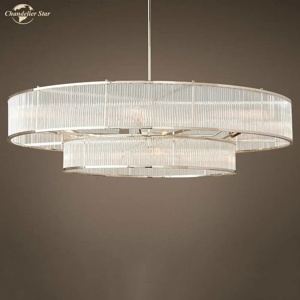 Modern chrome ribbed glass chandeliers with double-tiered clear glass panels for dining room decorbites glass chandeliers