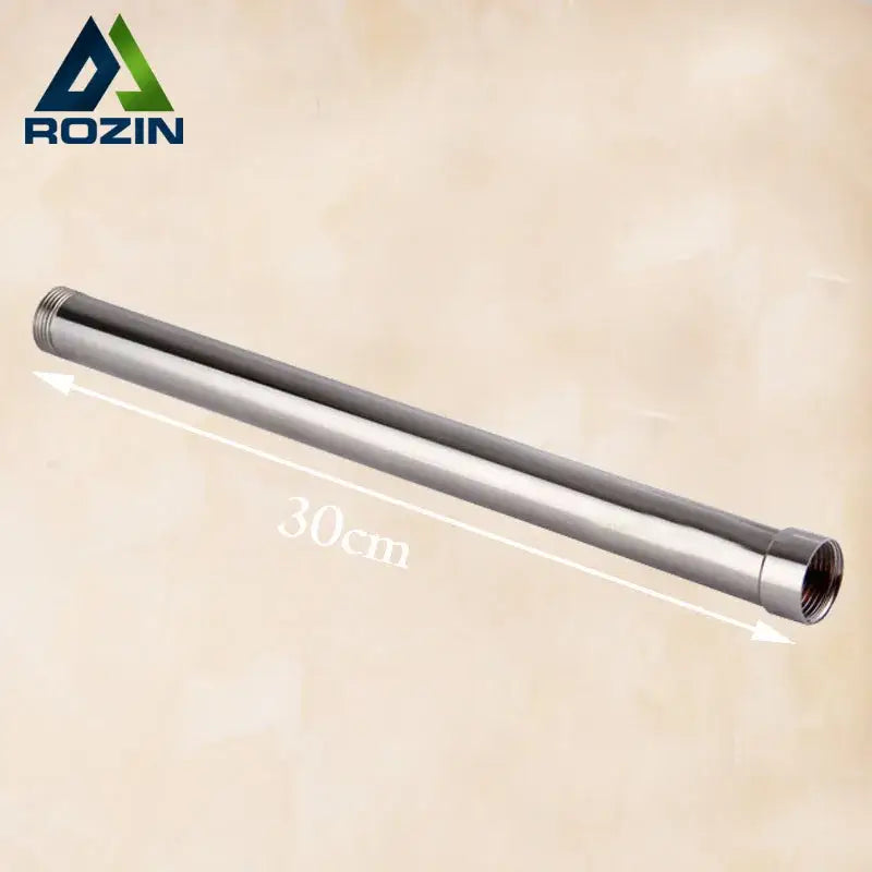 Polished stainless steel modern chrome shower faucet extension tube bar 30cm long with threaded ends for bathrooms