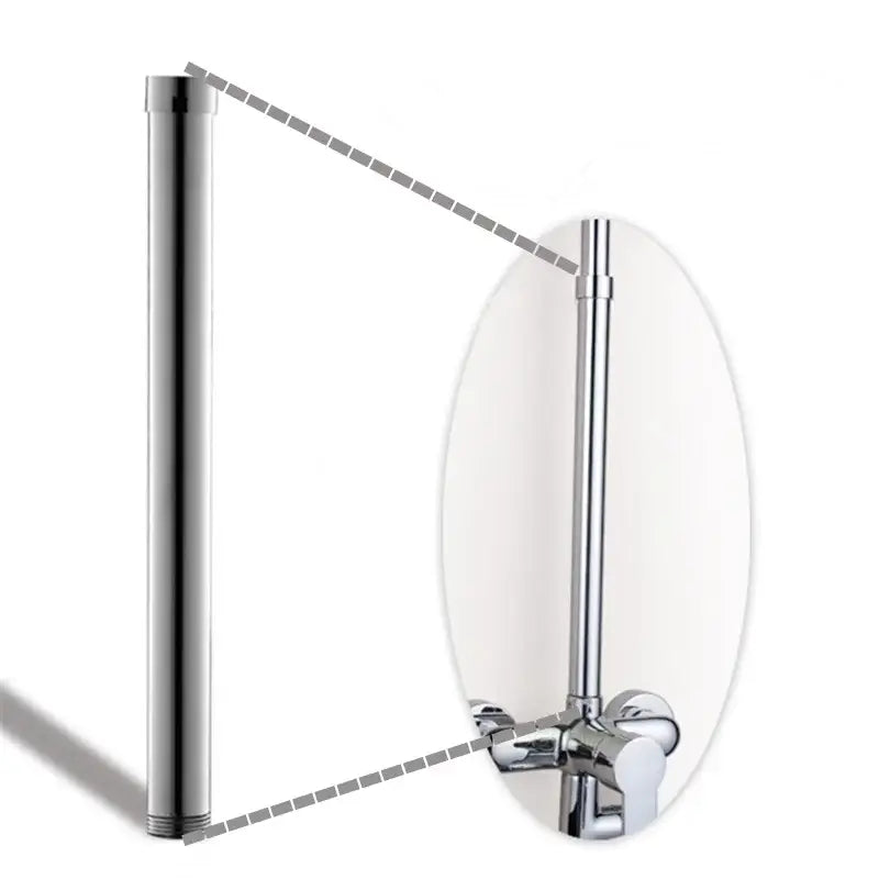Modern chrome round shower faucet extension tube bar with sleek cylindrical design and wall-mounted faucet assembly