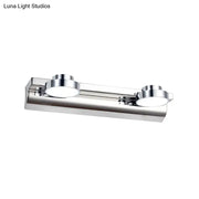 Modern chrome round wall lamp with double-head acrylic shade and minimalist design for bathroom lighting