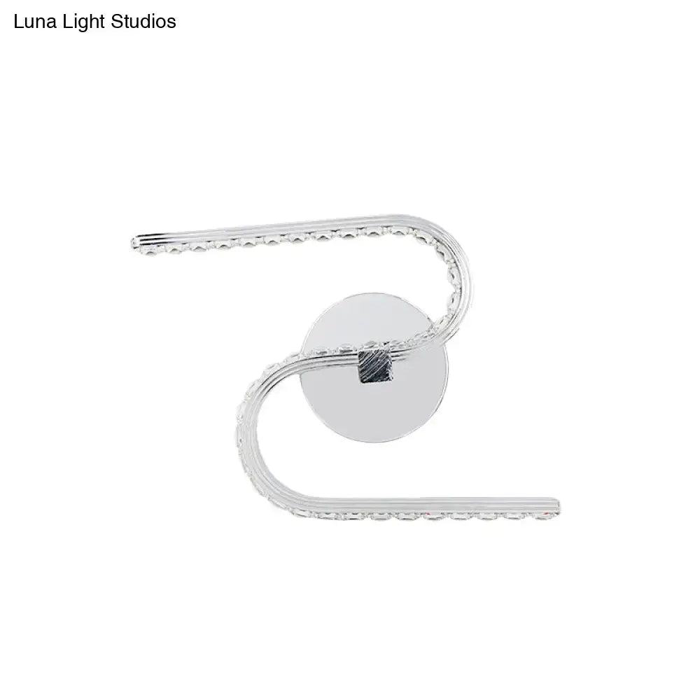 Modern chrome s-shape led wall sconce with sleek curved design, acrylic shade, and warm white light for bedroom use