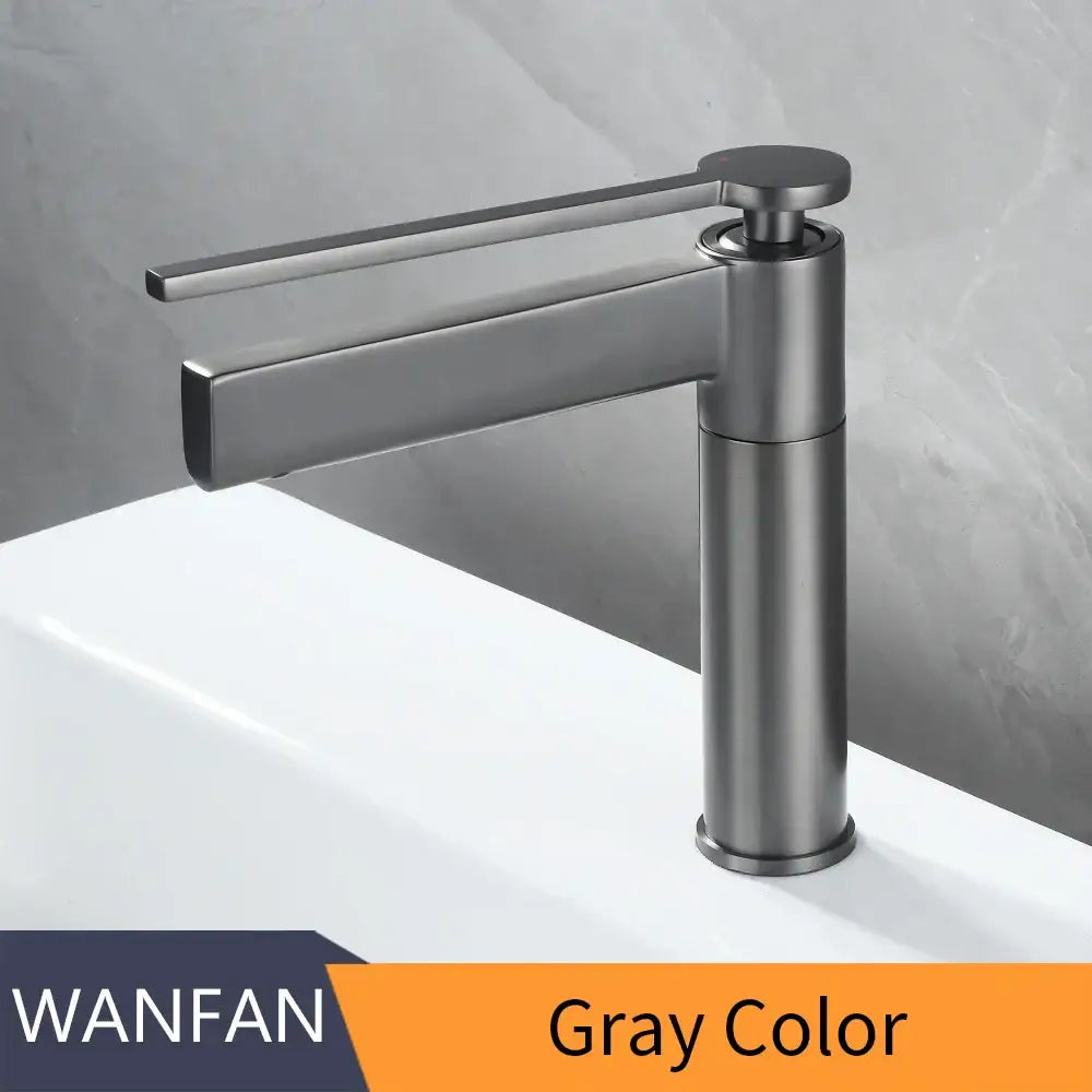 Gray matte-finish metal decorbites basin faucet with modern minimalist single handle design for bathroom sink mixer