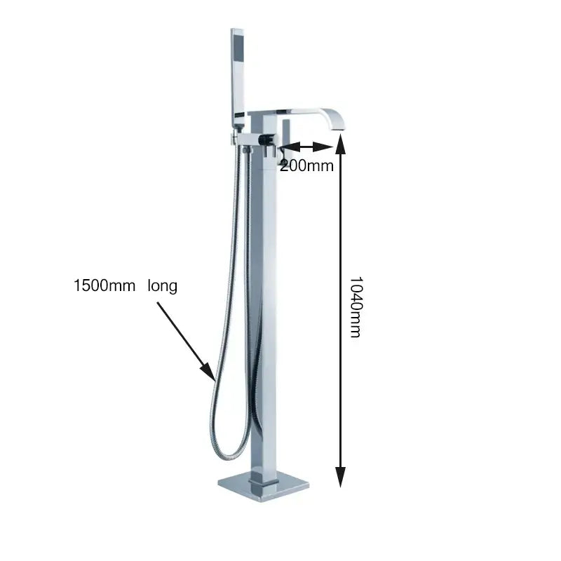 Modern chrome single handle freestanding bathtub shower set with minimalist design and integrated handheld showerhead