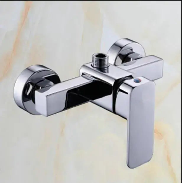 Modern chrome shower mixer with sleek rectangular design and dual control knobs for decorbites brass single handle use