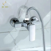 Modern chrome single handle shower mixer with chrome-finished jie mo faucet and flexible braided hose decorbites brass single