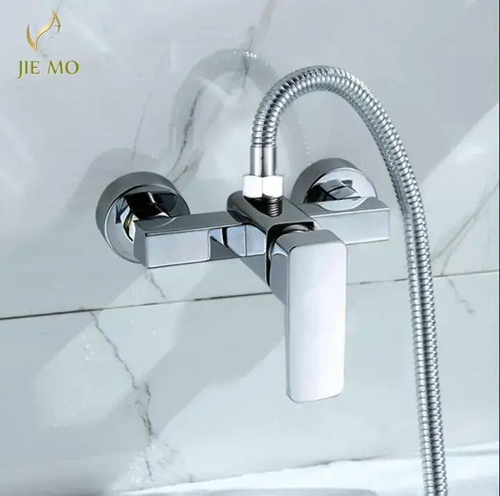 Modern chrome single handle shower mixer with chrome-finished jie mo faucet and flexible braided hose decorbites brass single
