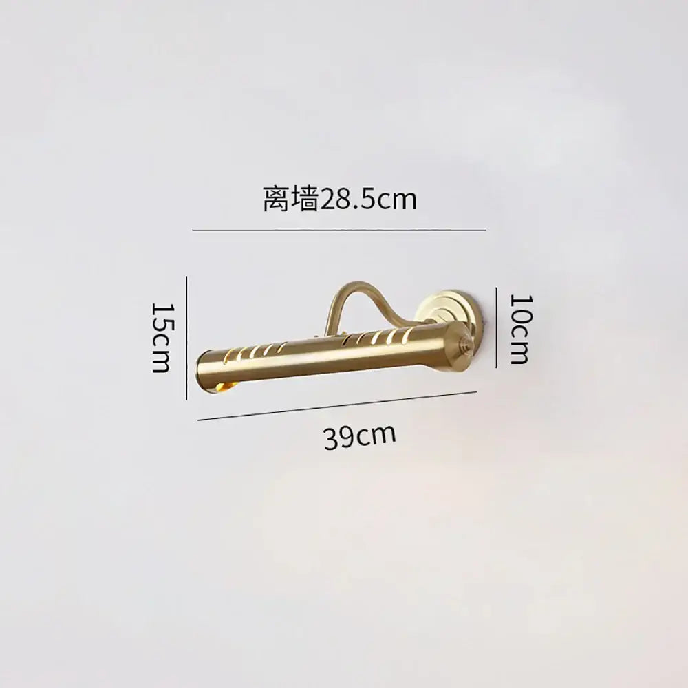 Gold-colored brass wall-mounted towel rack with ridged texture complementing modern chrome slotted led vanity wall lamp