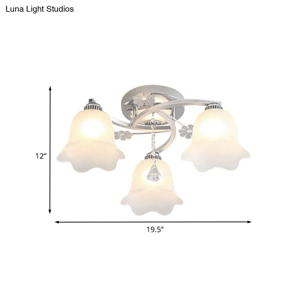 DecorBites™ DecorBites™ Modern Chrome Spiral Flush Mount with Opal Glass Shade for Bedroom