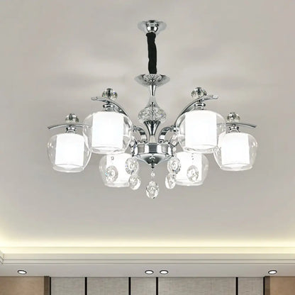 Lámpara de araña Sputnik moderna cromada, cristal transparente, colgante de 6 luces con gota de cristal - Ideal para dormitorios