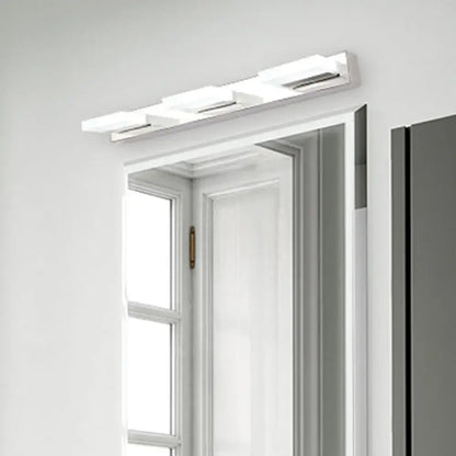 Modern white led wall sconce lighting with sleek rectangular square acrylic panels for bathroom use