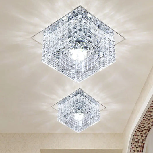 DecorBites™ DecorBites™ Modern Chrome Square Flush Mount LED Crystal Ceiling Light with Dome Shade in Warm/White/Multi-color Lighting, Ideal for Corridors