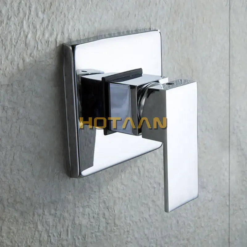 Modern chrome square rain shower set with wall-mounted rectangular shower valve in sleek minimalist design for shower set