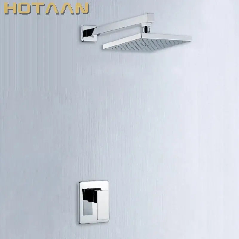 Modern chrome square rain shower set with sleek lanos rain shower showerhead and matching wall-mounted valve