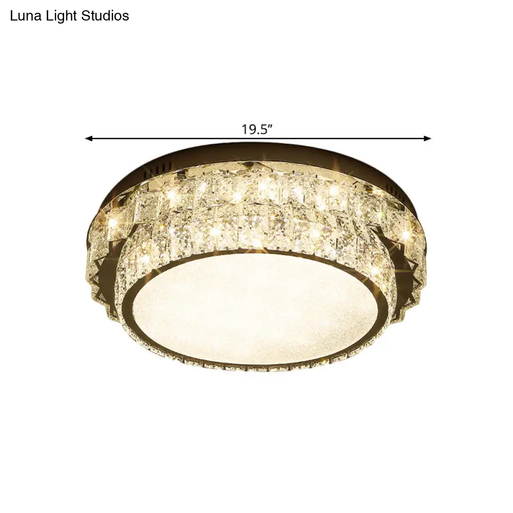 DecorBites™ DecorBites™ Modern Chrome Square/Round Crystal Block LED Flush Light for Bedroom - Close to Ceiling Lamp