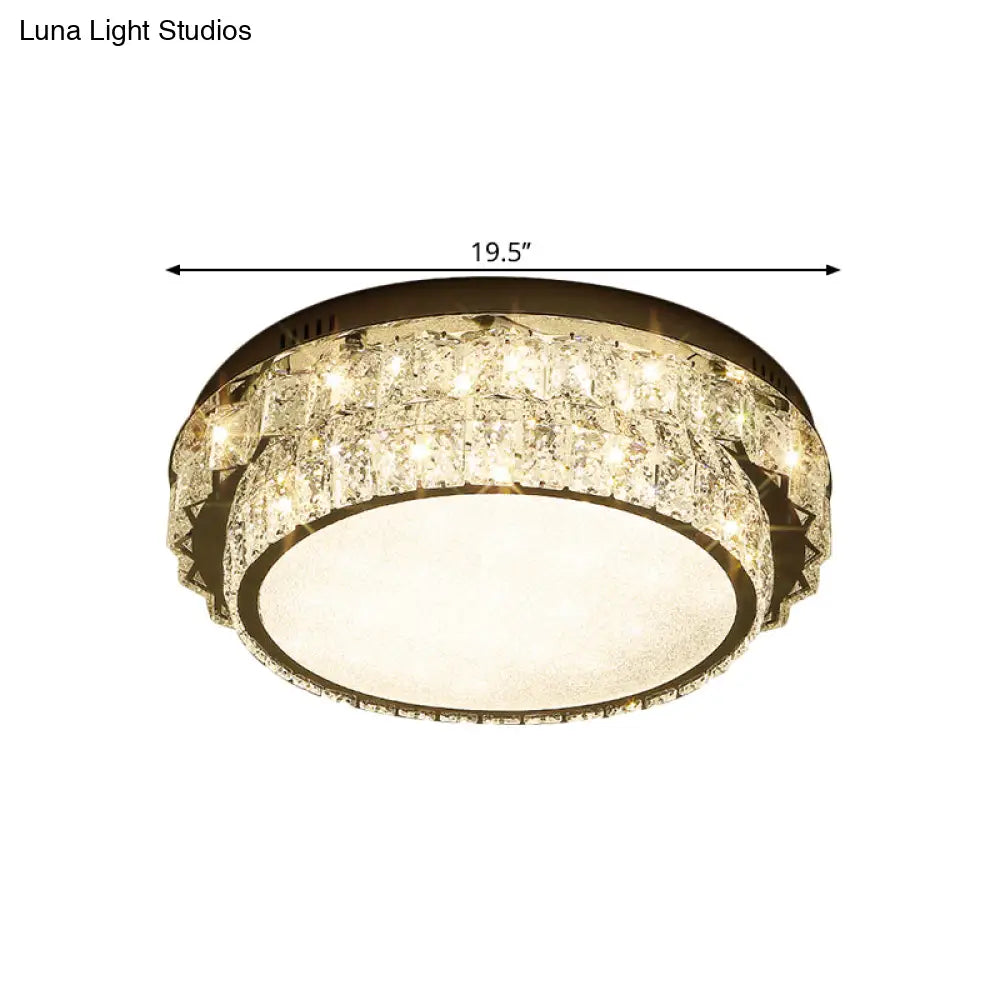 DecorBites™ DecorBites™ Modern Chrome Square/Round Crystal Block LED Flush Light for Bedroom - Close to Ceiling Lamp