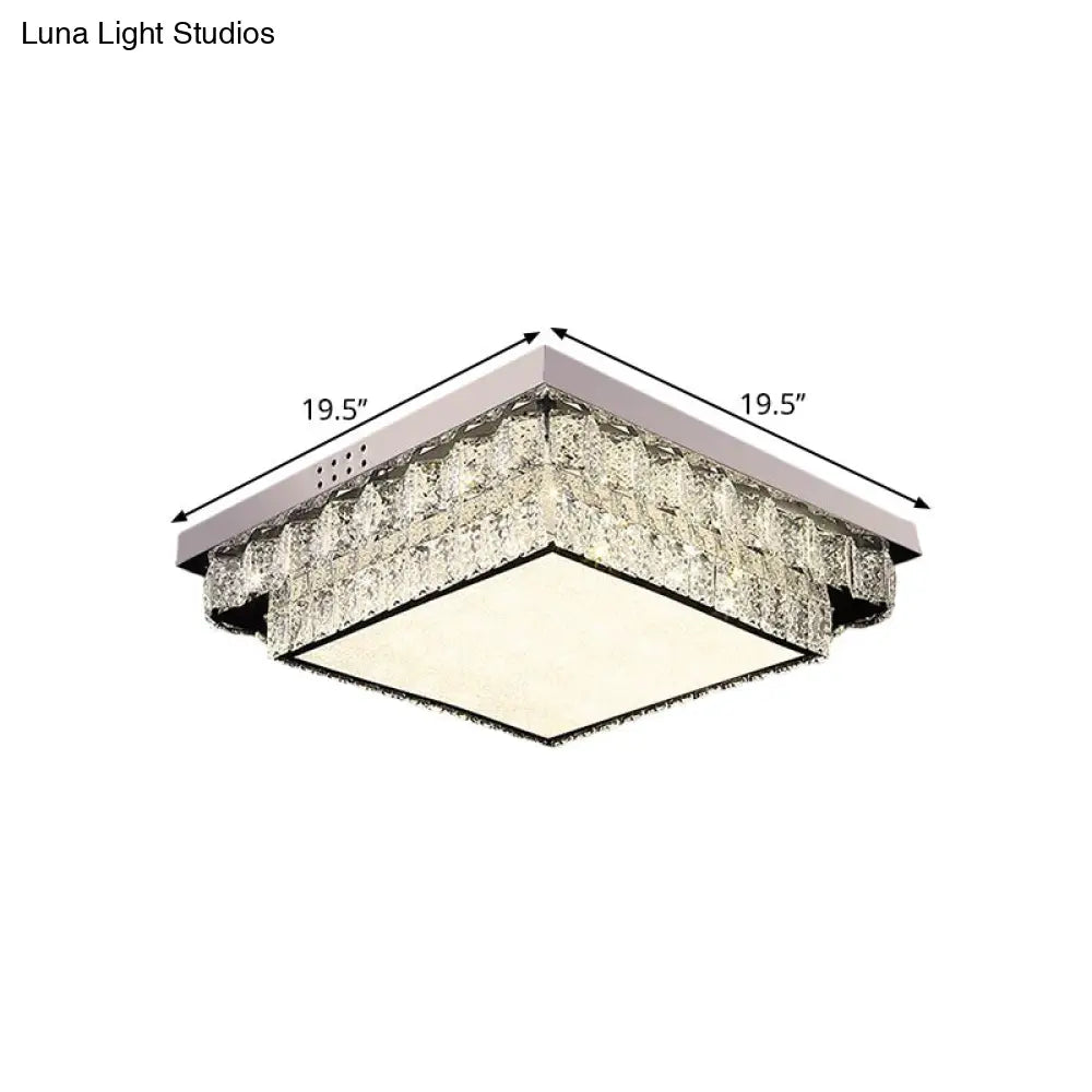 DecorBites™ DecorBites™ Modern Chrome Square/Round Crystal Block LED Flush Light for Bedroom - Close to Ceiling Lamp