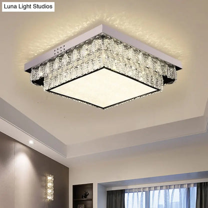 DecorBites™ DecorBites™ Modern Chrome Square/Round Crystal Block LED Flush Light for Bedroom - Close to Ceiling Lamp