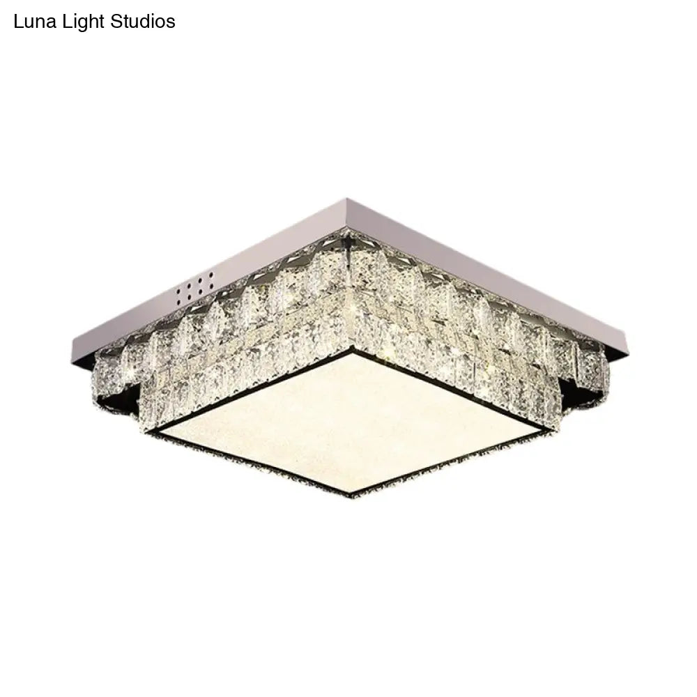 DecorBites™ DecorBites™ Modern Chrome Square/Round Crystal Block LED Flush Light for Bedroom - Close to Ceiling Lamp