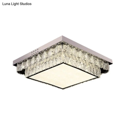 DecorBites™ DecorBites™ Modern Chrome Square/Round Crystal Block LED Flush Light for Bedroom - Close to Ceiling Lamp
