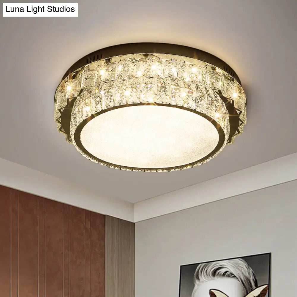 DecorBites™ DecorBites™ Modern Chrome Square/Round Crystal Block LED Flush Light for Bedroom - Close to Ceiling Lamp