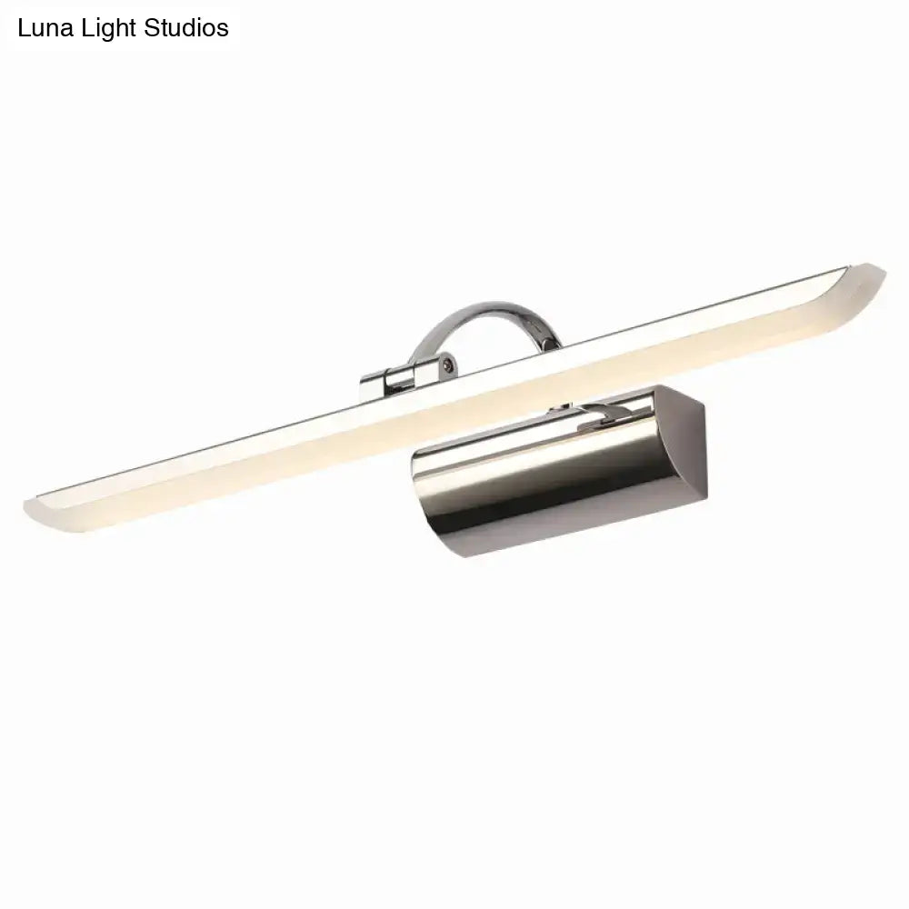 Modern chrome stainless steel bathroom led vanity light with sleek rectangular design and soft white steel bathroom led illumination