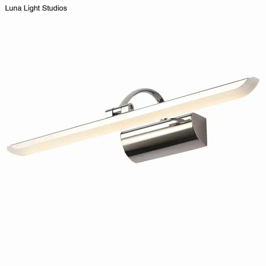 Modern chrome stainless steel bathroom led vanity light with sleek rectangular design and soft white steel bathroom led illumination